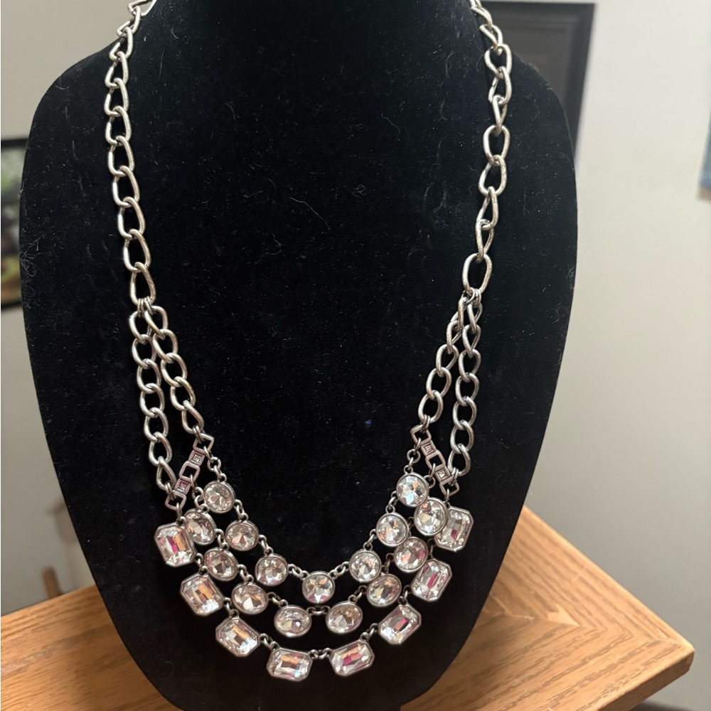 Premier Designs Silver Necklace with Clear Accents